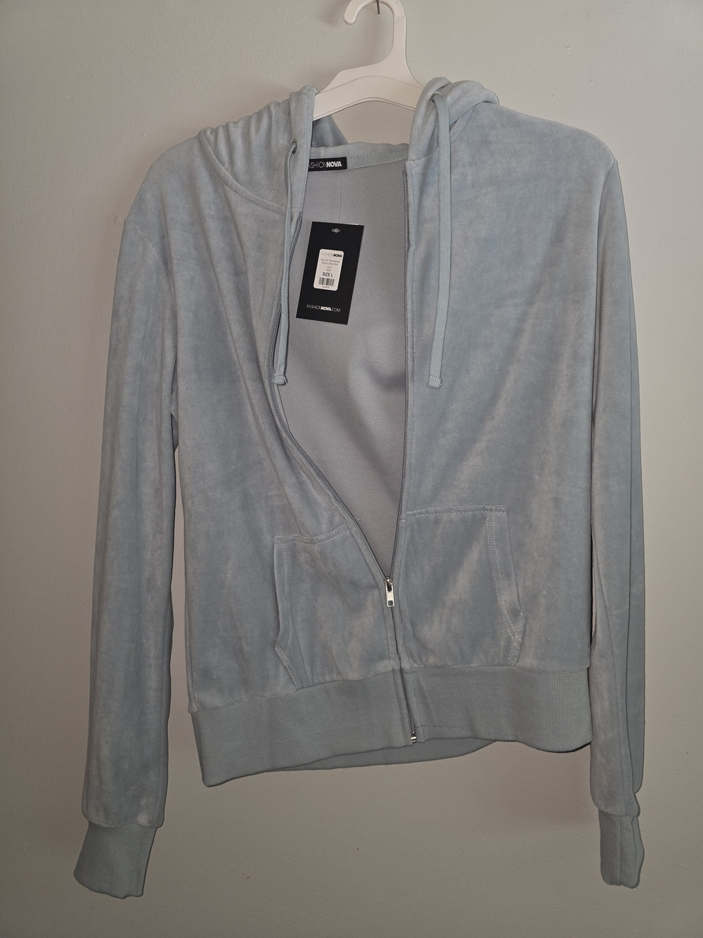 Nwt Fashion Nova Light Blue Velour Zip Hoodie